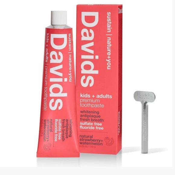 NWT David’s Natural Toothpaste Kids + adults strawberry watermelon - Picture 3 of 7